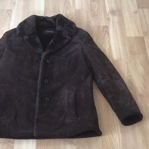 GUESS Dark Brown Suede Shearling-Lined Jacket